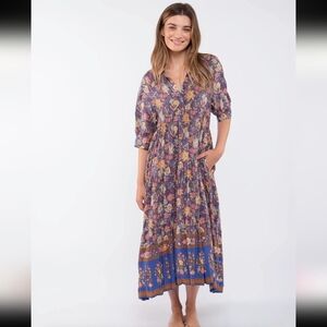 NATURAL‎ LIFE Floral Midi Dress in Blue and Purple